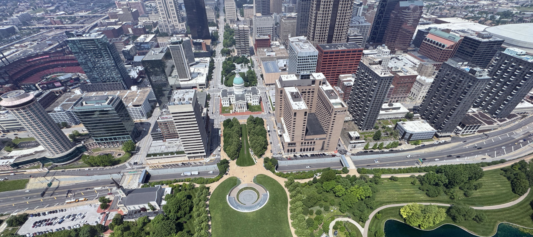 St Louis city view from the top of the arch.